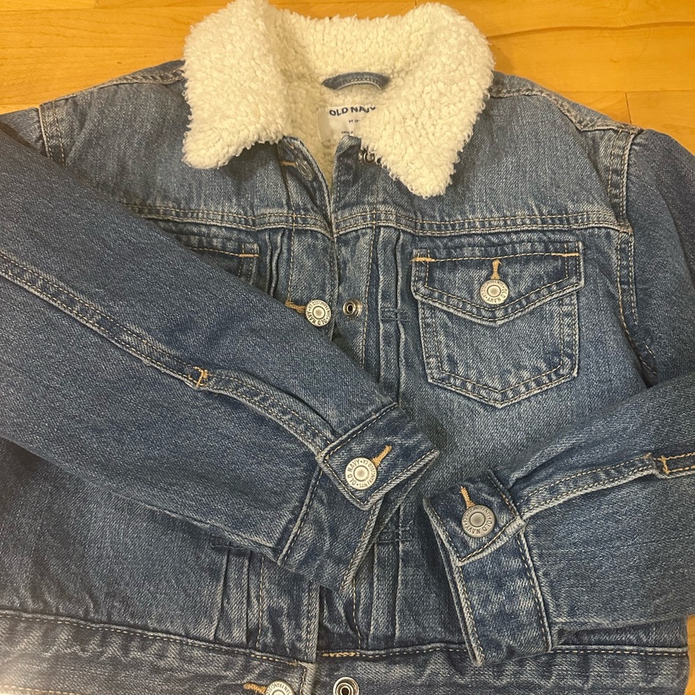 Old Navy Kids Blue Denim Jacket with White Sherpa Collar